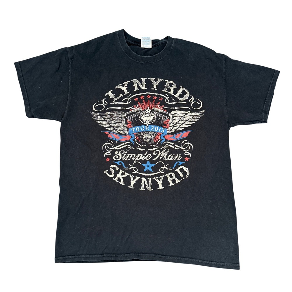 Lynyrd Skynyrd Simple Man Tour 2013 Mens Black Graphic T-Shirt Large Gildan